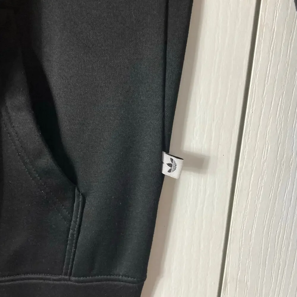 Adidas Black Track Jacket Men L Full-Zip White-Logo Stripe Hoodie Drawstring